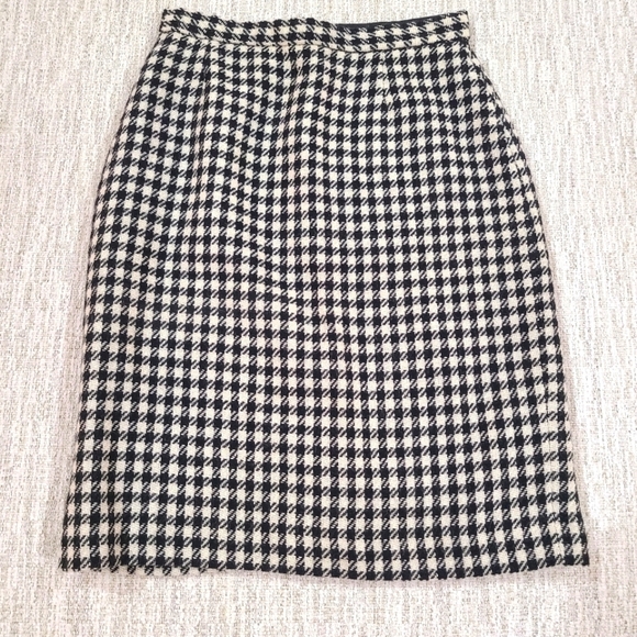 Vintage ESPRIT Italy Wool Houndstooth Black White High Waist Pencil Skirt 11/12 - Picture 1 of 9